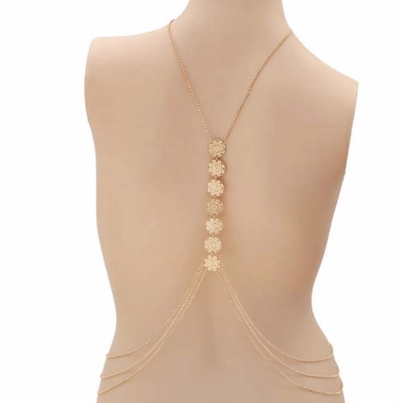 Gold Disc Body Chain Triple Layer Wrap Necklace - Picture 8 of 8